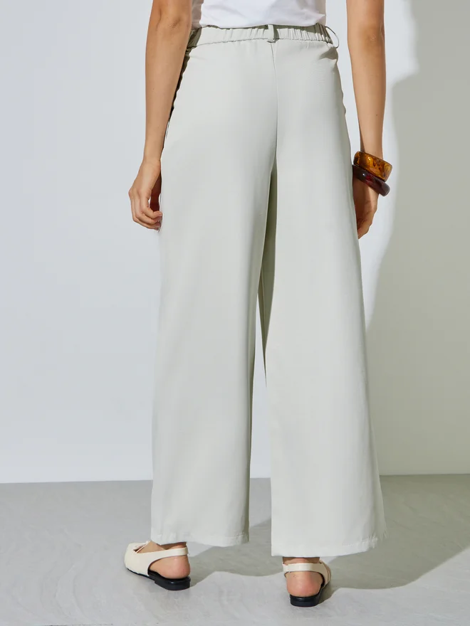 Styli white Styli Cream Wide Leg Pants with Side Pocket for Women | Best Price UAE