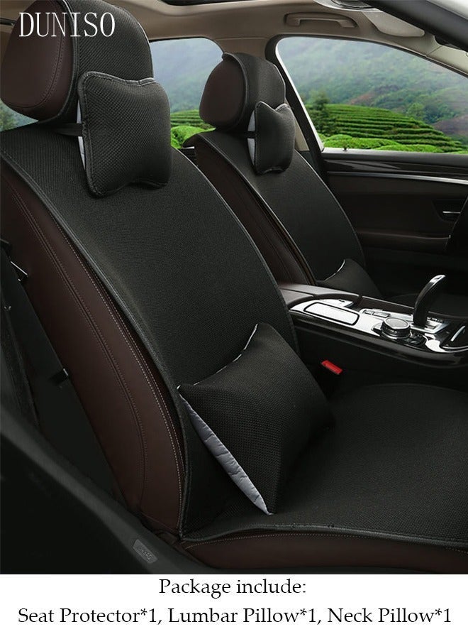 DUNISO 1pcs Auto Breathable Universal Four Seasons Front Car Seat Covers Luxury Include Front Car Seat Protector Lumbar Pillow and Neck Pillow Compatible with 95% Vehicle Fit for Cars Truck SUV or Vans - Image 2