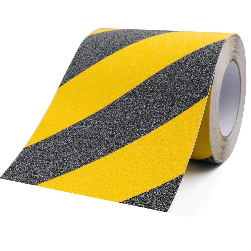 12 Inch X 33ft Non Slip Safety Grip Tape for Stairs Steps Non Skid Tread High Traction Friction/Strong Grip Abrasive Adhesive Hazard Caution Tape- Black/Yellow