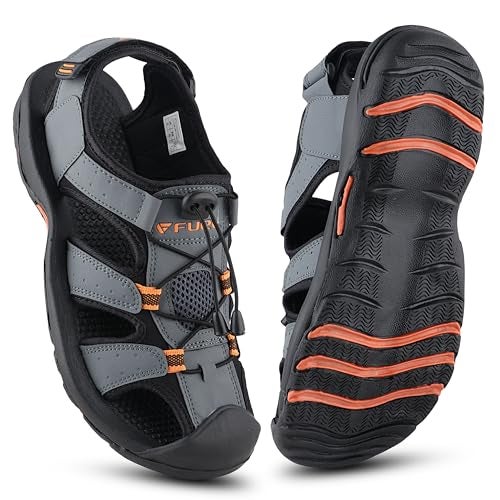 FUEL Soldier-02 Flexible Fisherman Sandals for Men in Comfortable & Breathable Casual Sandals in Protective Bump Toe with Anti-Skid Outdoor & Sports Footwear (Grey,6UK) - Image 1
