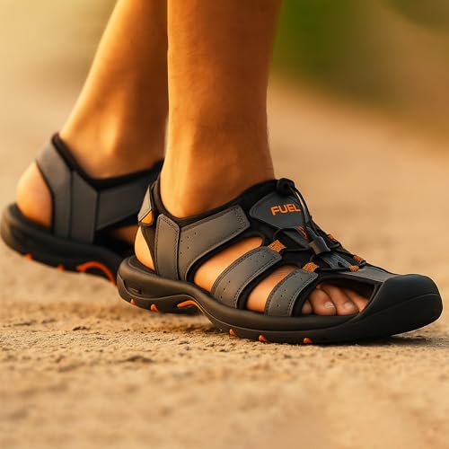 FUEL Soldier-02 Flexible Fisherman Sandals for Men in Comfortable & Breathable Casual Sandals in Protective Bump Toe with Anti-Skid Outdoor & Sports Footwear (Grey,6UK) - Image 2