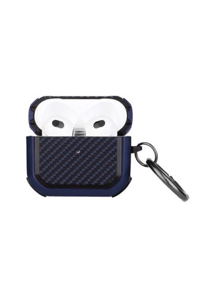 Shockproof Case Carbon Fiber Heavy Duty Cover With Keychain For Apple Airpods 3 (3rd Generation) Dark Blue