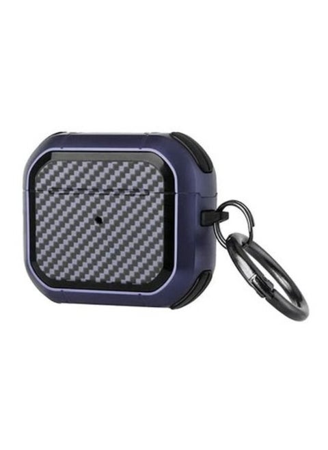 Shockproof Case Carbon Fiber Heavy Duty Cover With Keychain For Apple Airpods 3 (3rd Generation) Dark Blue