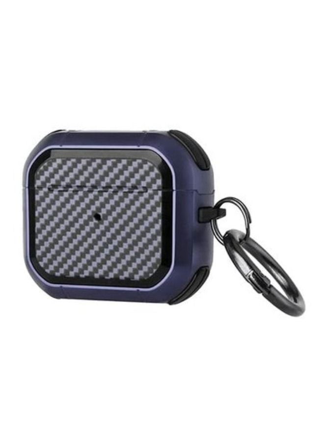 Shockproof Case Carbon Fiber Heavy Duty Cover With Keychain For Apple Airpods 3 (3rd Generation) Dark Blue