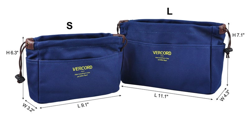 Vercord Canvas Handbag Organizers, Sturdy Purse Insert Organizer Bag in Bag, 10 Pockets Navy Blue Small - Image 2