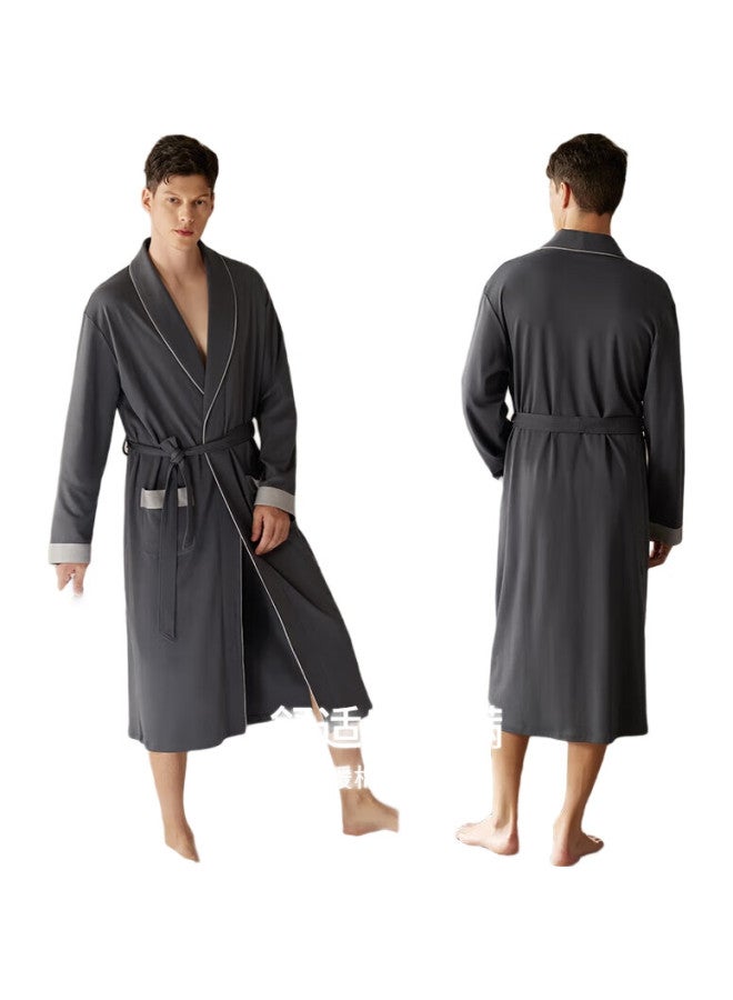 XULEN Men'S Spring And Autumn Pure Cotton Long Sleeve Pajamas Full Cotton Bathrobe Long Home Wear 73397 Dark Grey L - Image 3