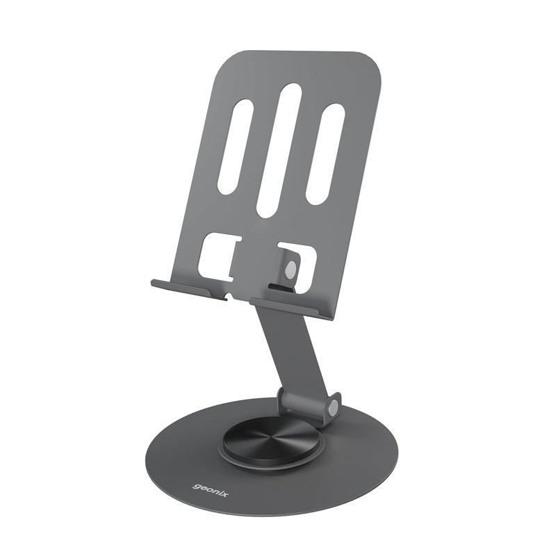 GEONIX Trek M3 360° Rotatable & Foldable Mobile Phone Stand – Metallic, Adjustable Height & Angle, Universal Holder for Smartphones & Tablets (Grey) - Image 1