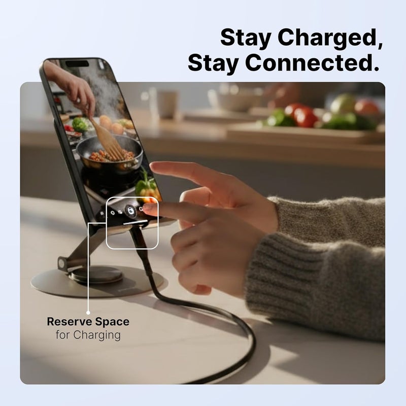 GEONIX Trek M3 360° Rotatable & Foldable Mobile Phone Stand – Metallic, Adjustable Height & Angle, Universal Holder for Smartphones & Tablets (Grey) - Image 5