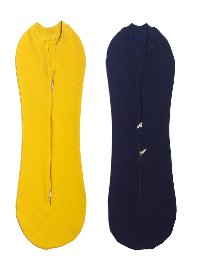 PEUBUD ® New Born Baby Zipper Swaddle Pod/Blankets/Wrap/Sleeping Sack/Bag for 0-3 Months (Pack of 2)(Blue, Yellow) - Image 1