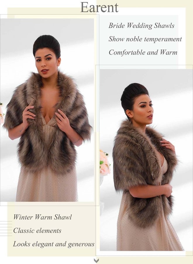 ايفينت شالات وأوشحة من الفرو الصناعي للنساء من إيرينت، بدون أكمام، مستوحاة من موضة عشرينيات القرن الماضي، وشاح من الفرو للعرائس مع بروش، شال شتوي من الفرو للعرائس ووصيفات الشرف (بني) - Image 4