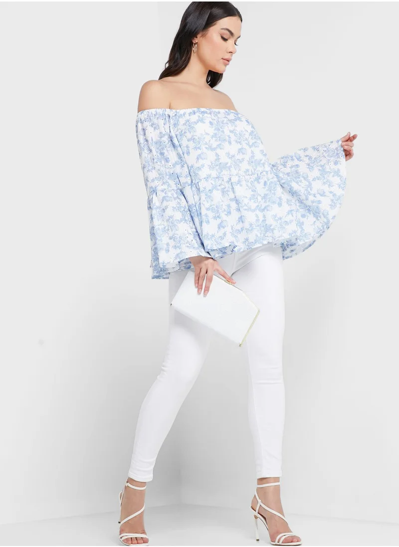 In the style Floral Print Bardot Top