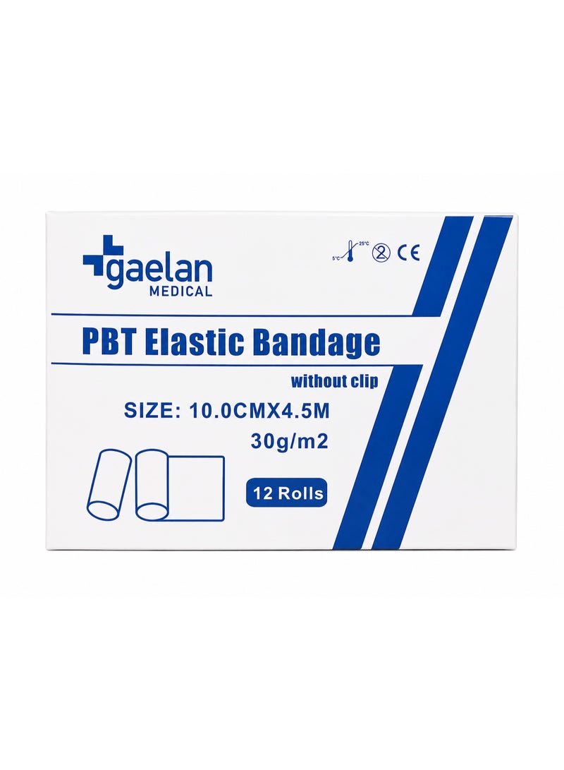 ضمادة مرنة طبية PBT من "غيلان" (Gaelan) بدون مشبك – 10 سم × 4.5 متر، 12 لفة