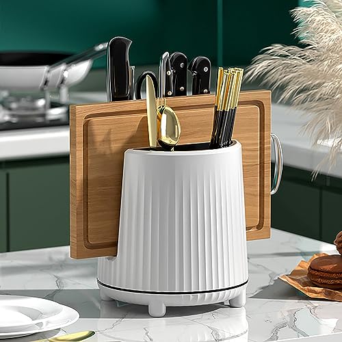 House of Quirk Kitchen Utensil Holder for Countertop Chopping Board Holder Organizer Cutlery Holder Utensil Caddy Crock Silverware Flatware Organizer (White) - Image 1