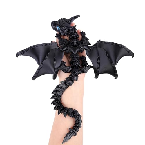 SUMLAND 3D Printed Dragon with Wings3D Printed Animals ToysFlexible Articulated Winged Crystal Dragon 1575inBlack - Image 1