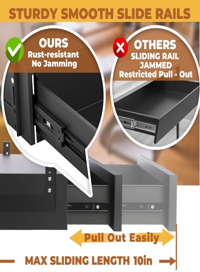 POPMOON 14 in Deep Under Desk Drawer,Pull Out Storage Organizer with Lock and Keys,Adjustable Height, Metal Storage Drawer with Slide Extension Mounted Under Flat Wooden Table or Workbench - Image 4