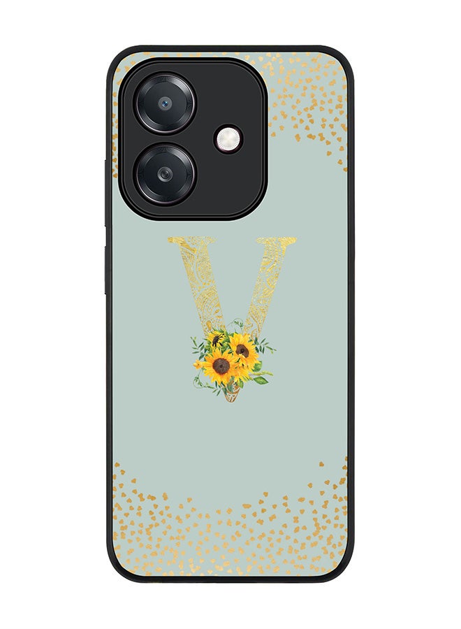 Stylizedd For Oppo A3x 4G / A3 4G Case,Slim fit Camera Protection, Shockproof Thin Phone cover - Custom Floral Monogram - V (Light Grey ) - Image 1