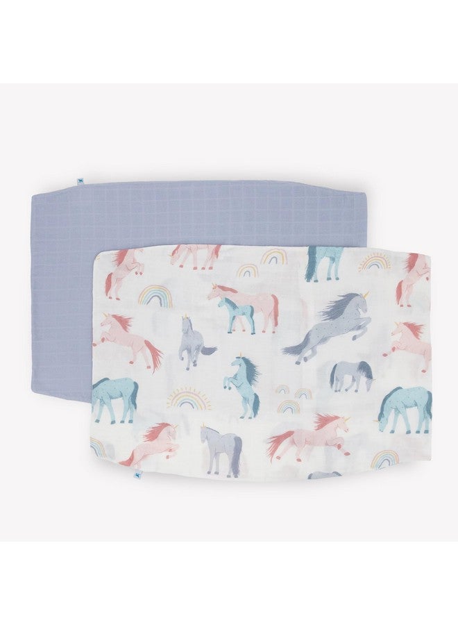little unicorn Little Unicorn Standard Pillowcase 2 Pack | Super Soft & Breathable Muslin Fabric | Snug Envelope Closure (Unicorns) - Image 1