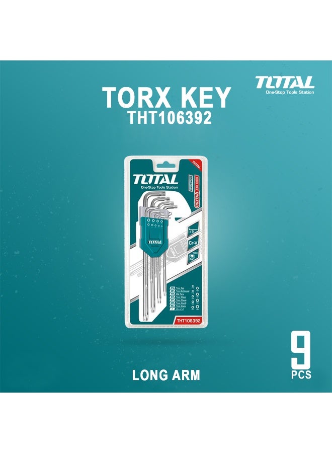 TOTAL THT106392 Long Arm Torx Key Set 9 Pieces, CR-V Steel Star Key Wrench Set, Precision Torx L Key Set for Automotive, Bicycle, Motorcycle, Machinery, Industrial Maintenance and Home Repair - Image 2