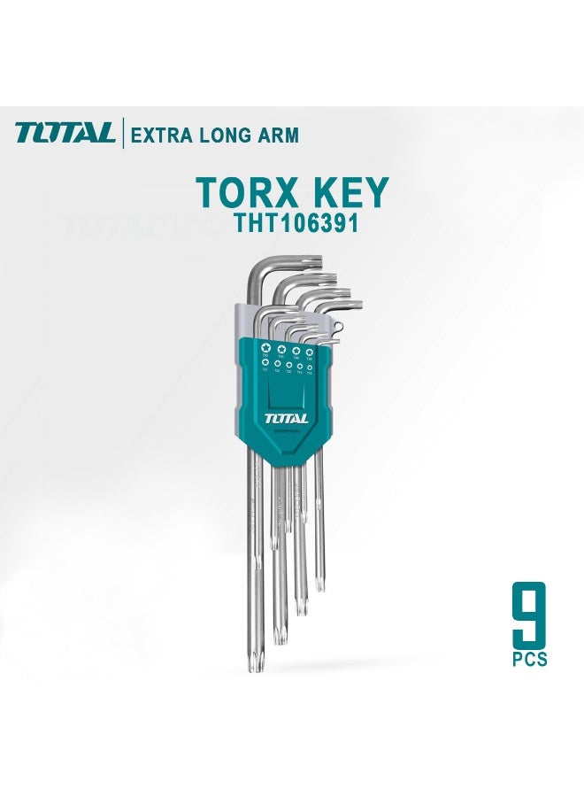 TOTAL THT106392 Long Arm Torx Key Set 9 Pieces, CR-V Steel Star Key Wrench Set, Precision Torx L Key Set for Automotive, Bicycle, Motorcycle, Machinery, Industrial Maintenance and Home Repair - Image 1