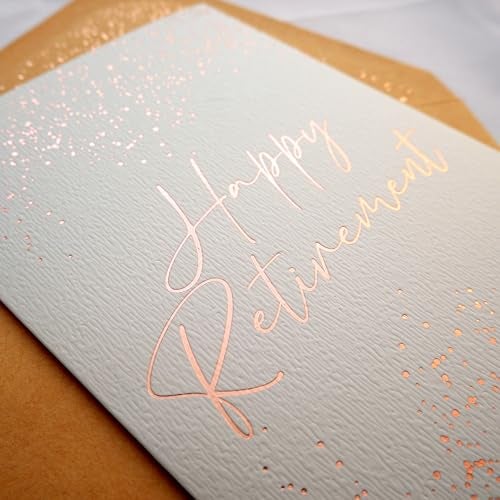 CHRIZ.Z Retirement Card - Single Happy Retirement Greeting Card on Grey Color Textured Paper with Rose Gold Foil Glitter Envelope - 5" x 7" - Blank Inside - Image 3