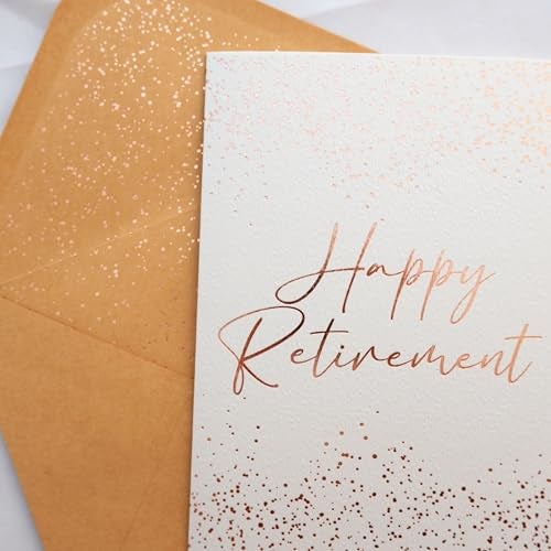 CHRIZ.Z Retirement Card - Single Happy Retirement Greeting Card on Grey Color Textured Paper with Rose Gold Foil Glitter Envelope - 5" x 7" - Blank Inside - Image 2