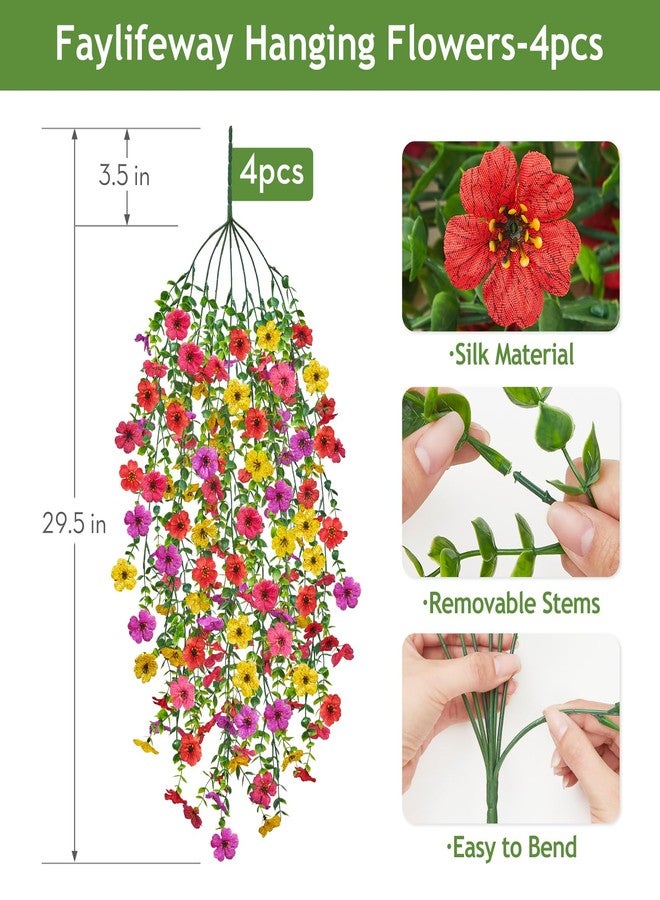 Faylifeway Artificial Fake Flowers for Outdoors Spring Summer Decoration, 4PCS UV Resistant Faux Silk Orchid Hanging Flowers for Garden, Porch, Window, Home Decor(Spring Color, 4PCS) - Image 2