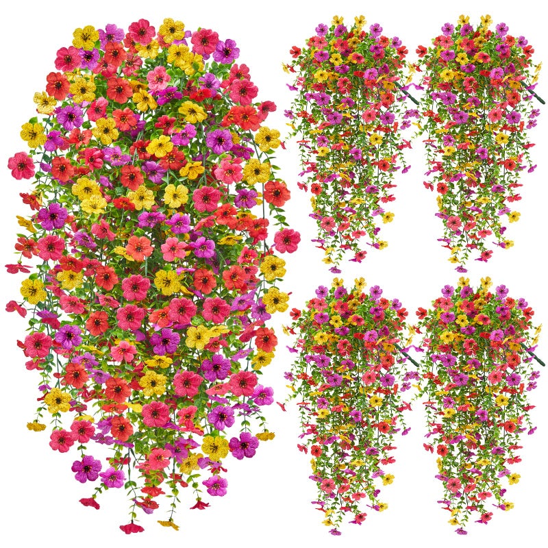 Faylifeway Artificial Fake Flowers for Outdoors Spring Summer Decoration, 4PCS UV Resistant Faux Silk Orchid Hanging Flowers for Garden, Porch, Window, Home Decor(Spring Color, 4PCS) - Image 1