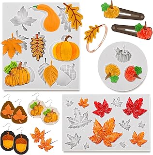 Whaline 3Pcs Fall Polymer Clay Molds Autumn Maple Leaves Miniature Clay Molds Pumpkin Clay Moulds Pine Cone Pattern - Image 1