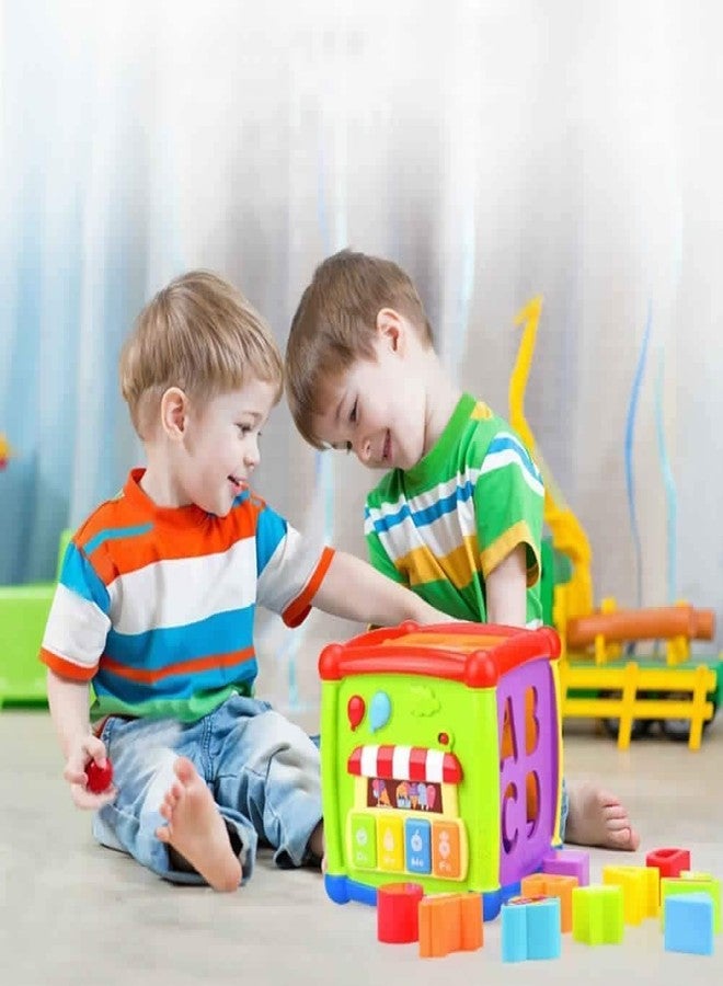 KERBRO 6 in 1 Baby Activity Cube Includes ABCD Letters Colorful Shape Sorter Vehicle Clock Piano Keys Alphabets-Tree Educational Learning Toy for Kids Multi Color - Image 2