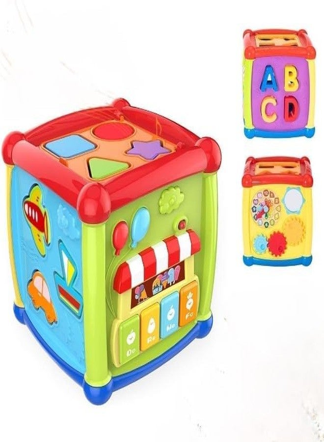KERBRO 6 in 1 Baby Activity Cube Includes ABCD Letters Colorful Shape Sorter Vehicle Clock Piano Keys Alphabets-Tree Educational Learning Toy for Kids Multi Color - Image 1