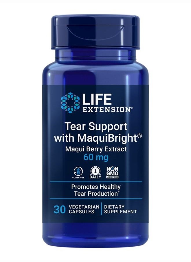 Life Extension - Tear Support with MaquiBright 60mg - Maqui Berry Extract Eye Health Supplement For Dry Eyes - Tear Production Formula - Non-GMO, Gluten-Free, Vegetarian - 30 Capsules - Image 1
