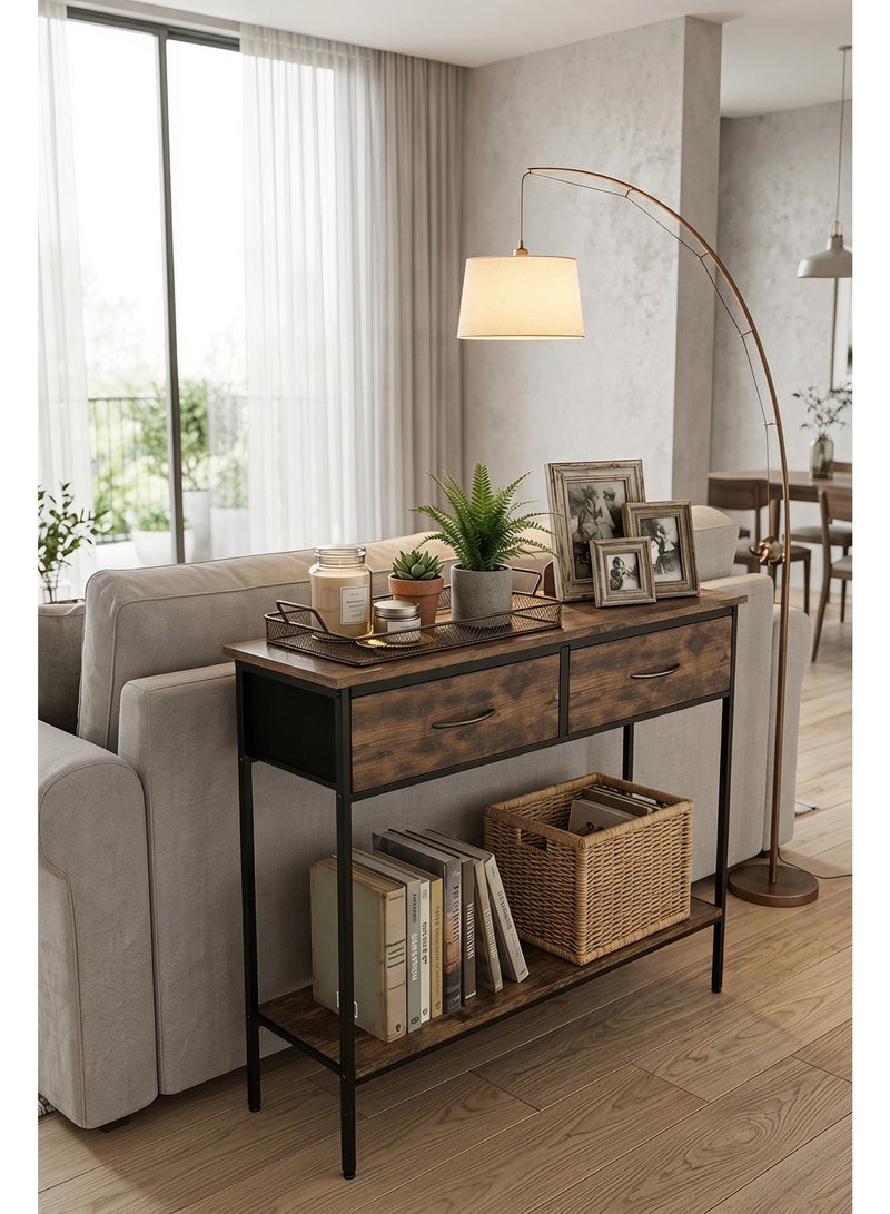 Visionnaire 100*30*90cm 2 Tier Console Table Sofa Table Coffee Corner with Storage Shelf and 2 Drawers Entryway Table for Couch Hallway Entrance Living Room - Image 1
