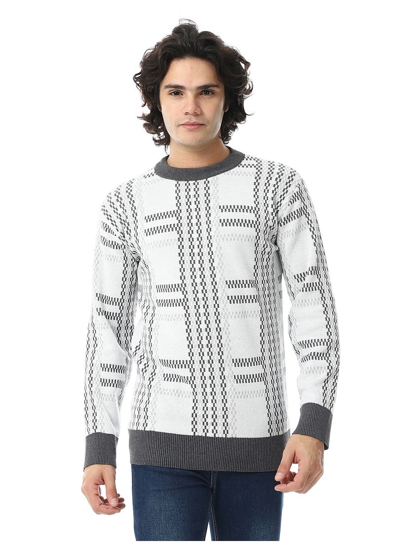Andora Regular Fit Slip On Pullover _ White & Grey  - Image 1