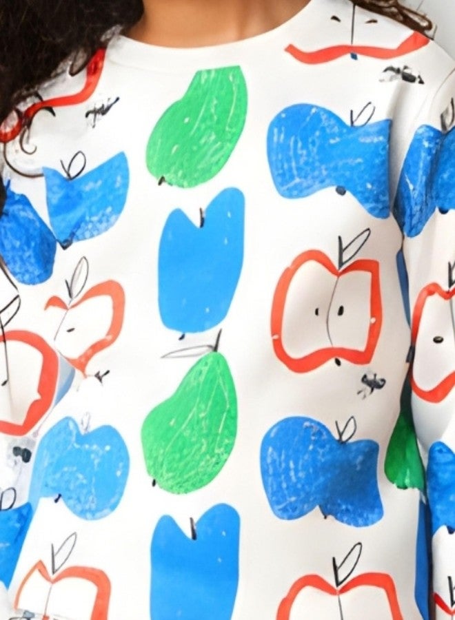 انثريلو طقم سويت شيرت رياضي من الصوف من أنثريلو، بنقشة تفاح وكمثرى، للبنات - أبيض | 6-12 شهرًا - Image 5