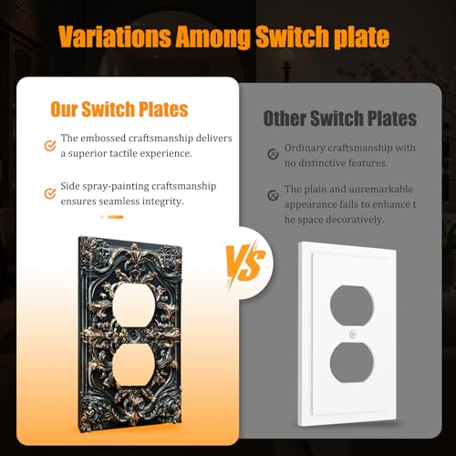 Spshian Decorative Outlet Covers Black Gold Flower Elegant 3D Floral Embossed 1 Gang Duplex Light Switch Cover Plate Unique Wall Plate Electrical Switch Plate Covers for Bedroom Home Decor - Image 3