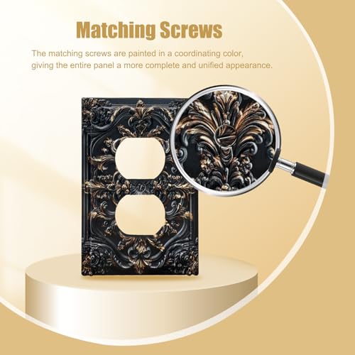Spshian Decorative Outlet Covers Black Gold Flower Elegant 3D Floral Embossed 1 Gang Duplex Light Switch Cover Plate Unique Wall Plate Electrical Switch Plate Covers for Bedroom Home Decor - Image 4