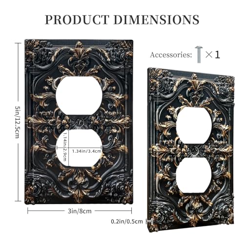 Spshian Decorative Outlet Covers Black Gold Flower Elegant 3D Floral Embossed 1 Gang Duplex Light Switch Cover Plate Unique Wall Plate Electrical Switch Plate Covers for Bedroom Home Decor - Image 5
