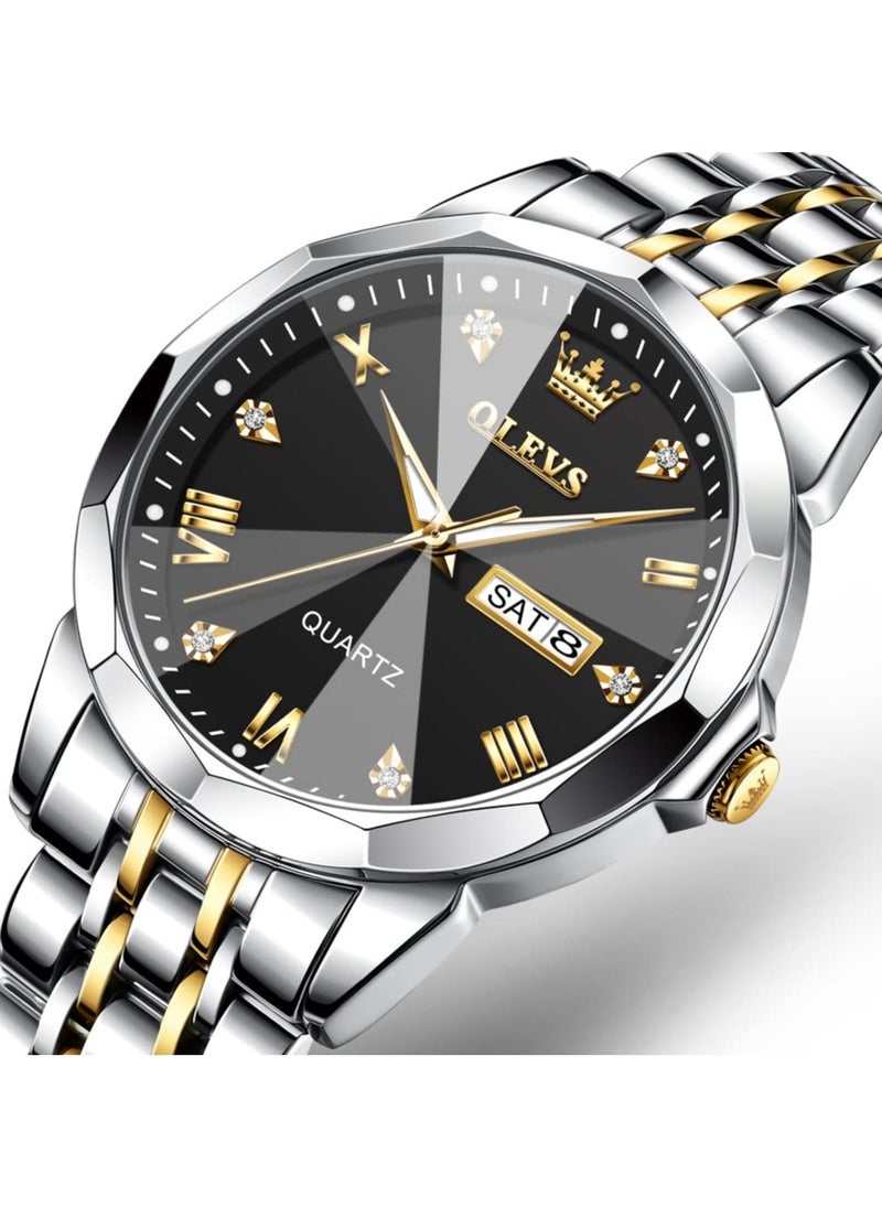 OLEVS - OLEVS Watch for Men Quartz Stainless Steel Waterproof Luminous Date Two Tone Luxury Wrist Watch - Image 1