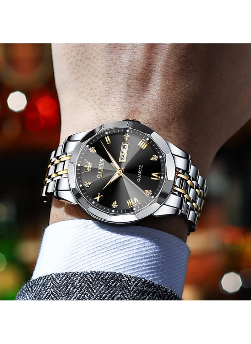 OLEVS - OLEVS Watch for Men Quartz Stainless Steel Waterproof Luminous Date Two Tone Luxury Wrist Watch - Image 1