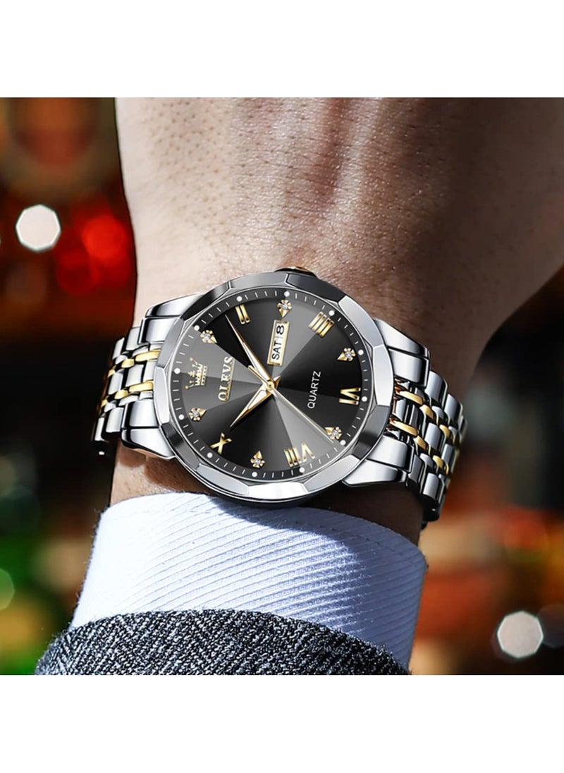 OLEVS - OLEVS Watch for Men Quartz Stainless Steel Waterproof Luminous Date Two Tone Luxury Wrist Watch - Image 1