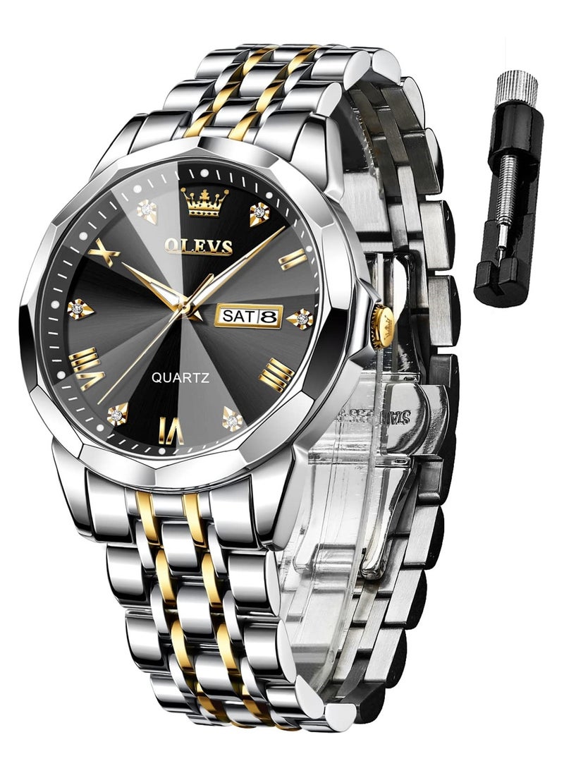 OLEVS - OLEVS Watch for Men Quartz Stainless Steel Waterproof Luminous Date Two Tone Luxury Wrist Watch - Image 1