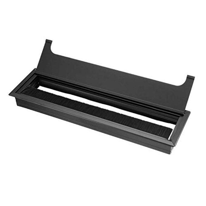 XMHF Aluminum Alloy Rectangle Wire Cable Grommet Hole Cover Cable Organizer For Office Desk Computer Desk Table 11 X 3.15 Inch (280 X 80Mm;Black) - Image 2