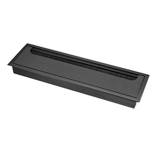 XMHF Aluminum Alloy Rectangle Wire Cable Grommet Hole Cover Cable Organizer For Office Desk Computer Desk Table 11 X 3.15 Inch (280 X 80Mm;Black) - Image 4