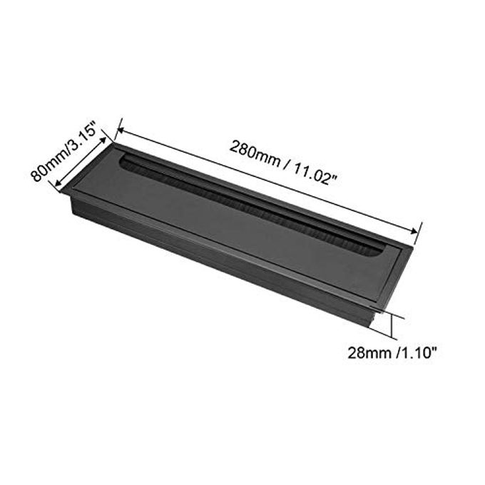 XMHF Aluminum Alloy Rectangle Wire Cable Grommet Hole Cover Cable Organizer For Office Desk Computer Desk Table 11 X 3.15 Inch (280 X 80Mm;Black) - Image 3