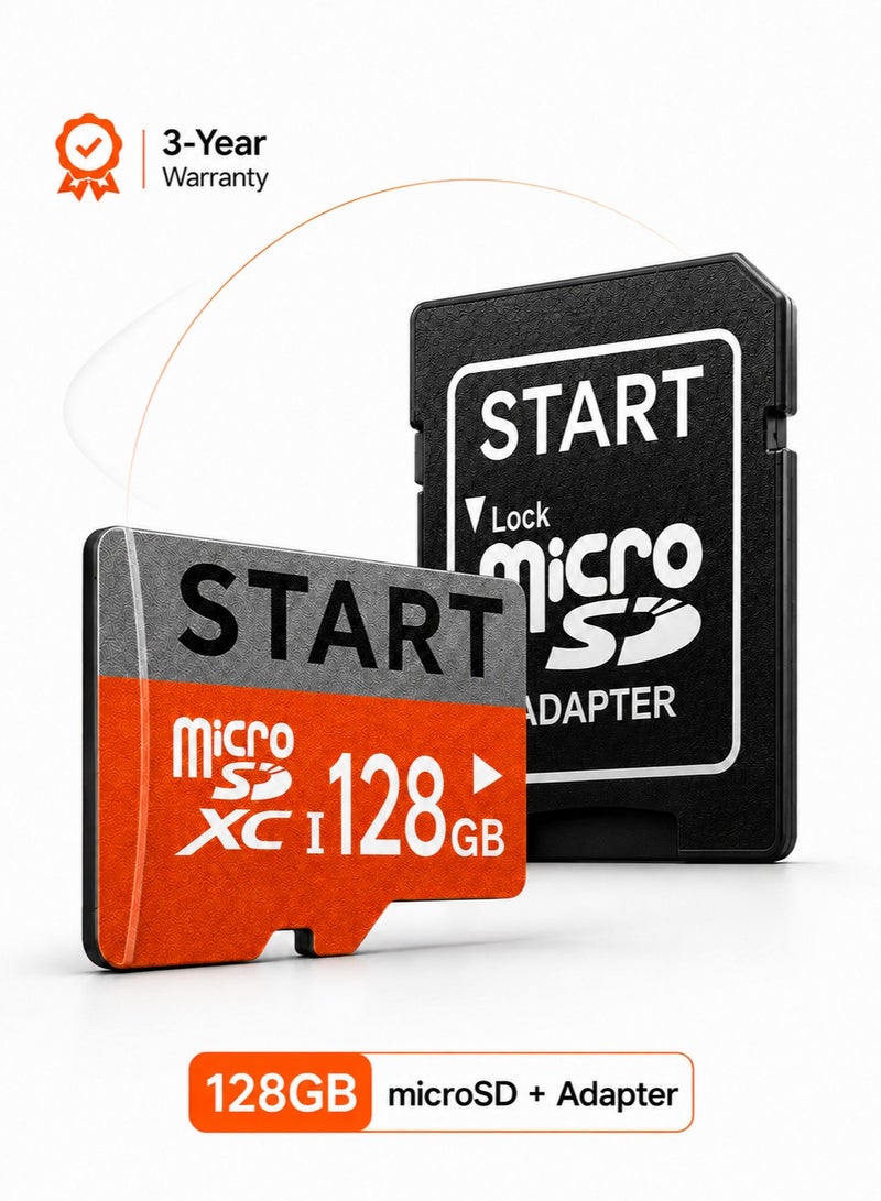 START 128GB Micro SD Card, microSDXC UHS-I Class 10 Memory Card with SD Adapter, Full HD Support, Waterproof & Shockproof, for Android Phones, Cameras, Tablets & Computers, 3-Year Warranty - Image 1