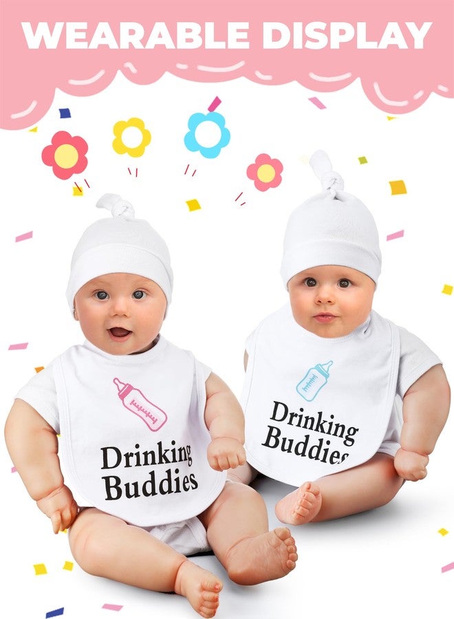 Cutecrop طقم كيوت كروب 4 قطع لأطفال الأولاد والبنات التوائم - ملابس متطابقة للتوائم تشمل 4 قطع من بدلات الأطفال حديثي الولادة و4 قطع من المرايل وقبعة للهدايا للأولاد والبنات - Image 4