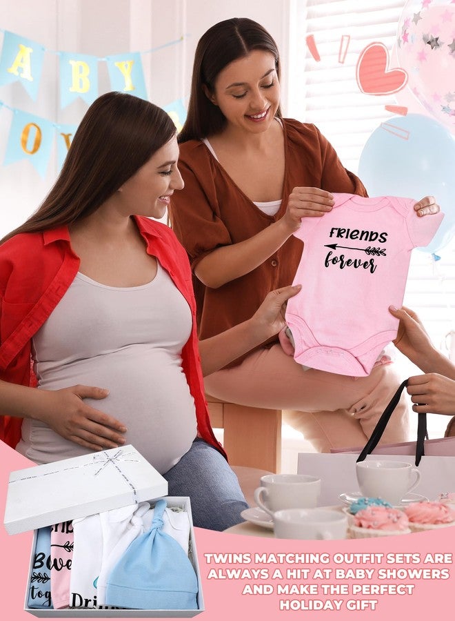 Cutecrop طقم كيوت كروب 4 قطع لأطفال الأولاد والبنات التوائم - ملابس متطابقة للتوائم تشمل 4 قطع من بدلات الأطفال حديثي الولادة و4 قطع من المرايل وقبعة للهدايا للأولاد والبنات - Image 2