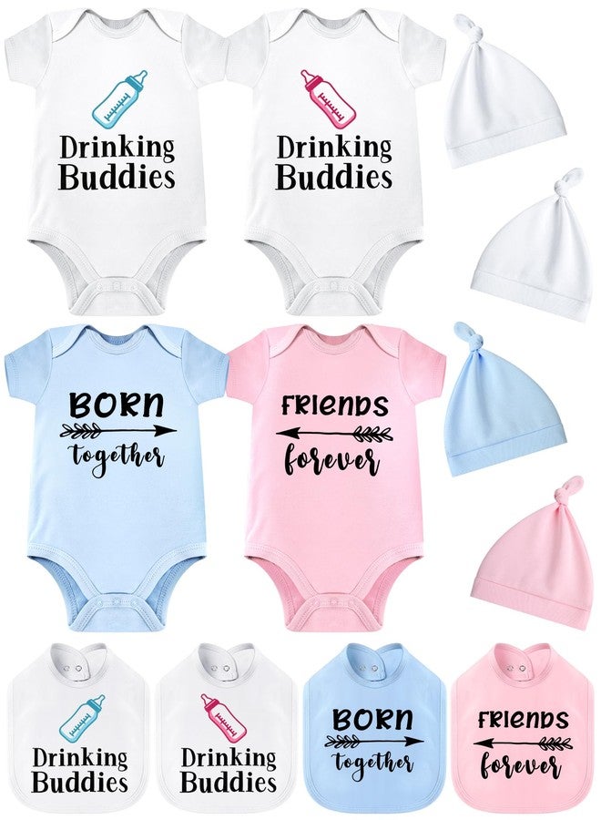 Cutecrop طقم كيوت كروب 4 قطع لأطفال الأولاد والبنات التوائم - ملابس متطابقة للتوائم تشمل 4 قطع من بدلات الأطفال حديثي الولادة و4 قطع من المرايل وقبعة للهدايا للأولاد والبنات - Image 1