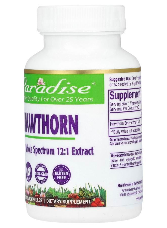 Paradise Herbs Hawthorn 250 mg 60 Vegetarian Capsules - Image 2