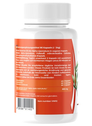 Premium Alpha Lipoic Acid 300mg- Made in German - 90 Vegan Capsules – Food Supplement - view 2